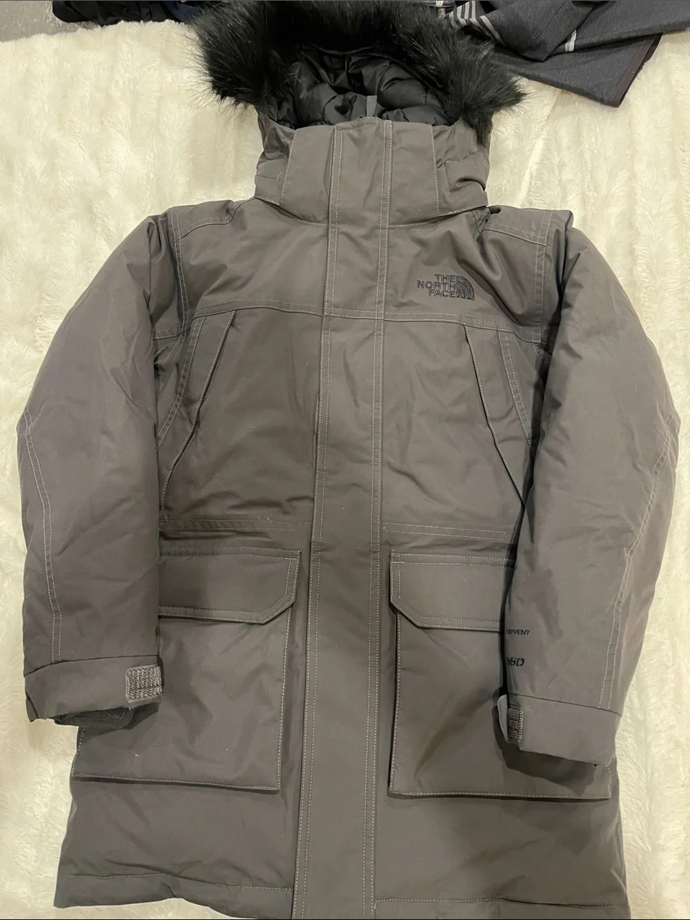 The North Face Kids' Parka Jacket - Charcoal Gray with Faux-Fur Hood